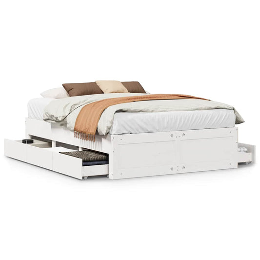 vidaXL Bed Frame without Mattress with Drawers White 140x190 cm Solid Wood Pine 2