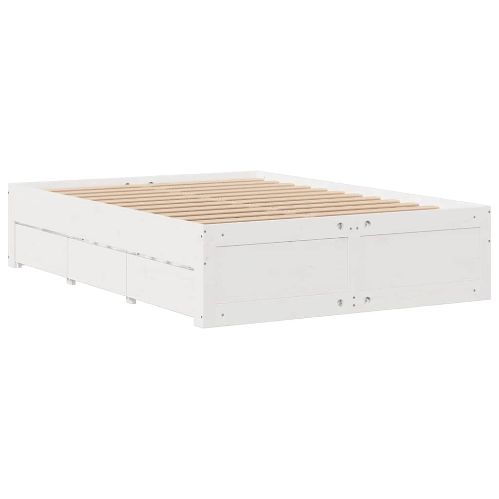 vidaXL Bed Frame without Mattress with Drawers White 140x190 cm Solid Wood Pine 3