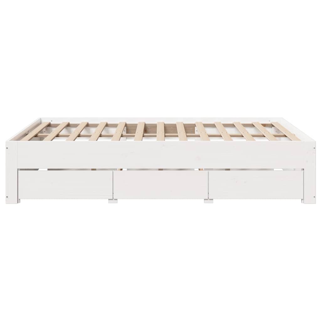 vidaXL Bed Frame without Mattress with Drawers White 140x190 cm Solid Wood Pine 5