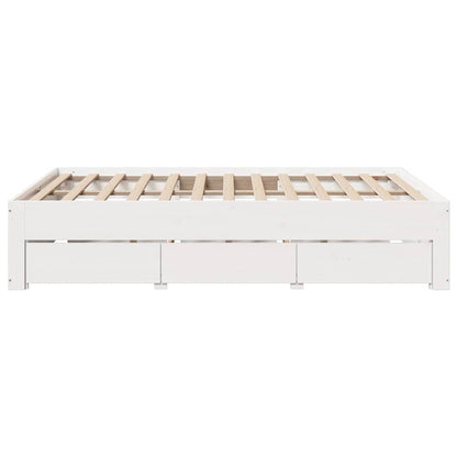 vidaXL Bed Frame without Mattress with Drawers White 140x190 cm Solid Wood Pine 5