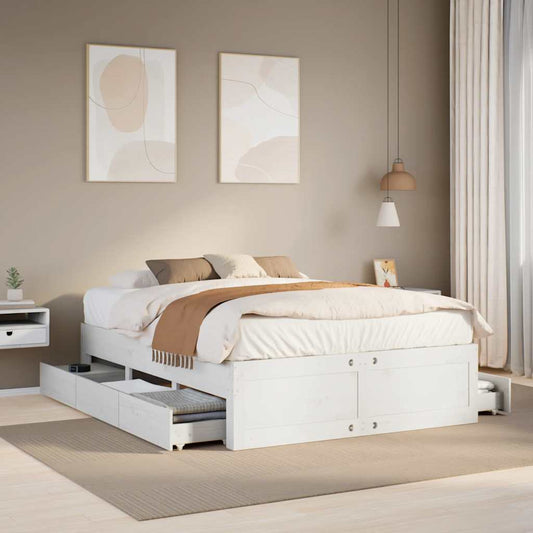 vidaXL Bed Frame without Mattress with Drawers White 140x190 cm Solid Wood Pine 1