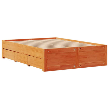 vidaXL Bed Frame without Mattress with Drawers Wax Brown 140x190 cm Solid Wood Pine 3