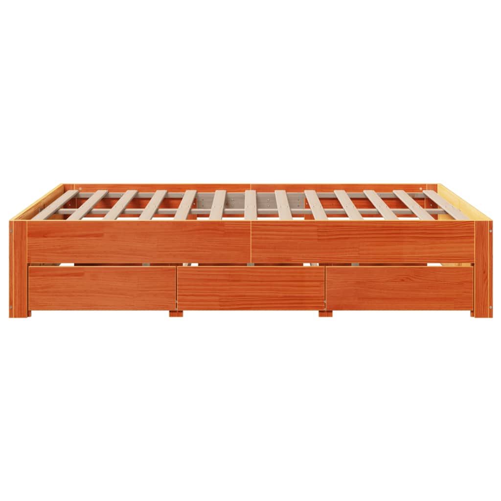 vidaXL Bed Frame without Mattress with Drawers Wax Brown 140x190 cm Solid Wood Pine 5