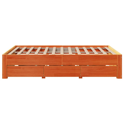 vidaXL Bed Frame without Mattress with Drawers Wax Brown 140x190 cm Solid Wood Pine 5