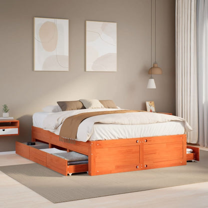vidaXL Bed Frame without Mattress with Drawers Wax Brown 140x190 cm Solid Wood Pine 1