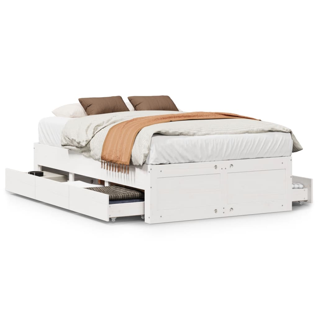 vidaXL Bed Frame without Mattress with Drawers White 135x190 cm 2