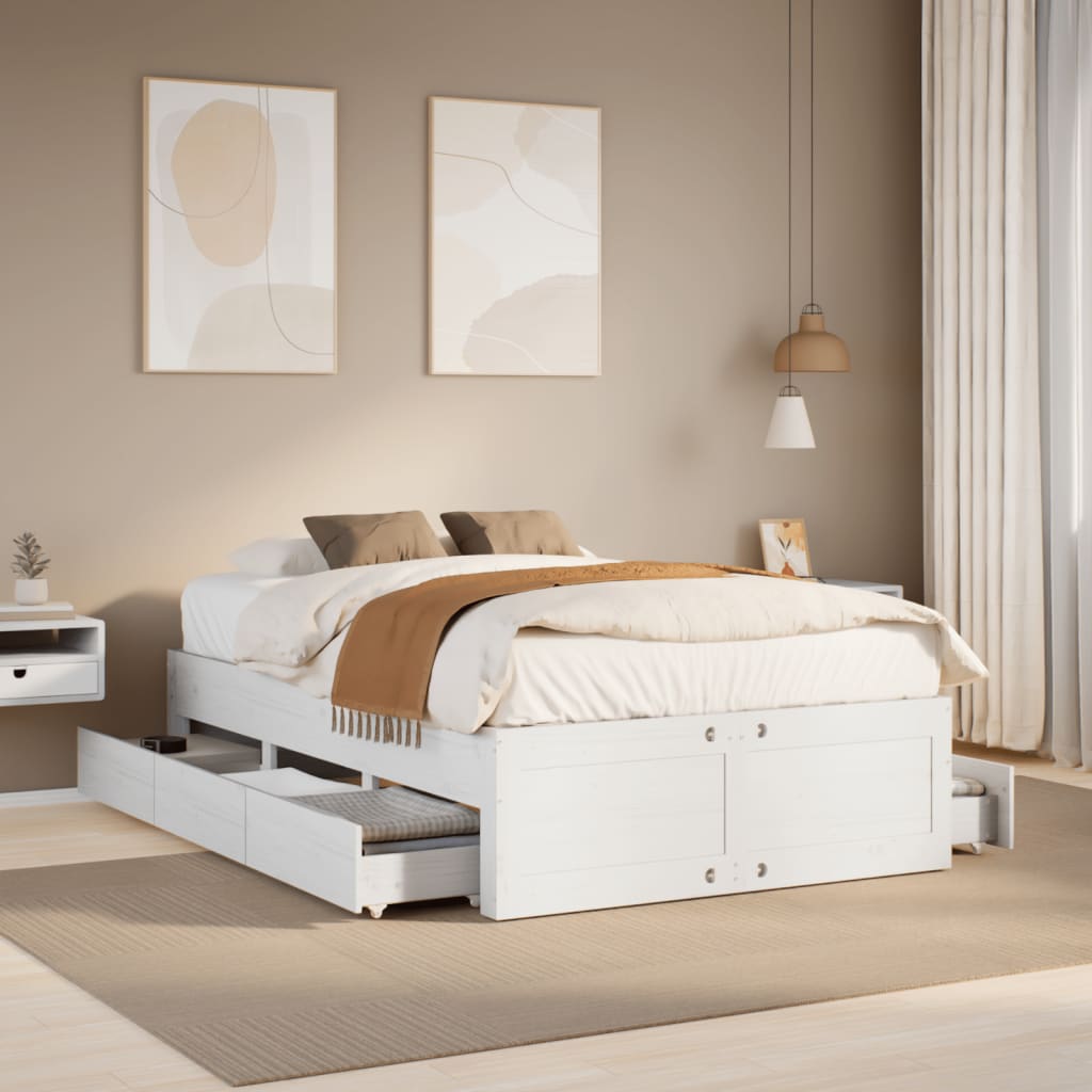 vidaXL Bed Frame without Mattress with Drawers White 135x190 cm 1