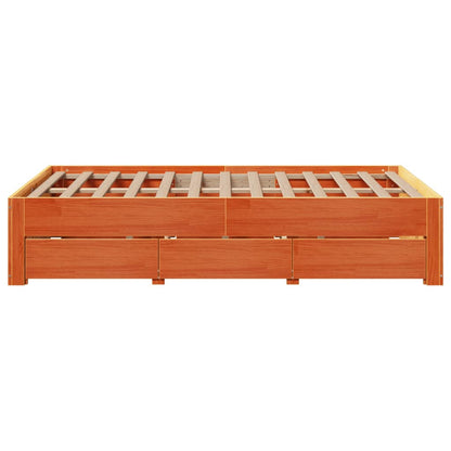 vidaXL Bed Frame without Mattress with Drawers Wax Brown 135x190 cm Solid Wood Pine 5