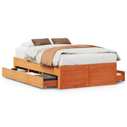 vidaXL Bed Frame without Mattress with Drawers Wax Brown 120x190 cm Small Double Solid Wood Pine 2