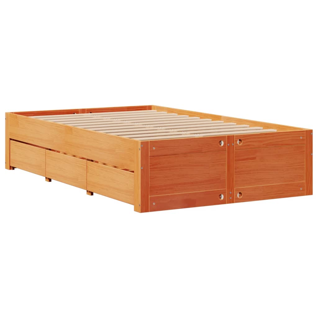vidaXL Bed Frame without Mattress with Drawers Wax Brown 120x190 cm Small Double Solid Wood Pine 3