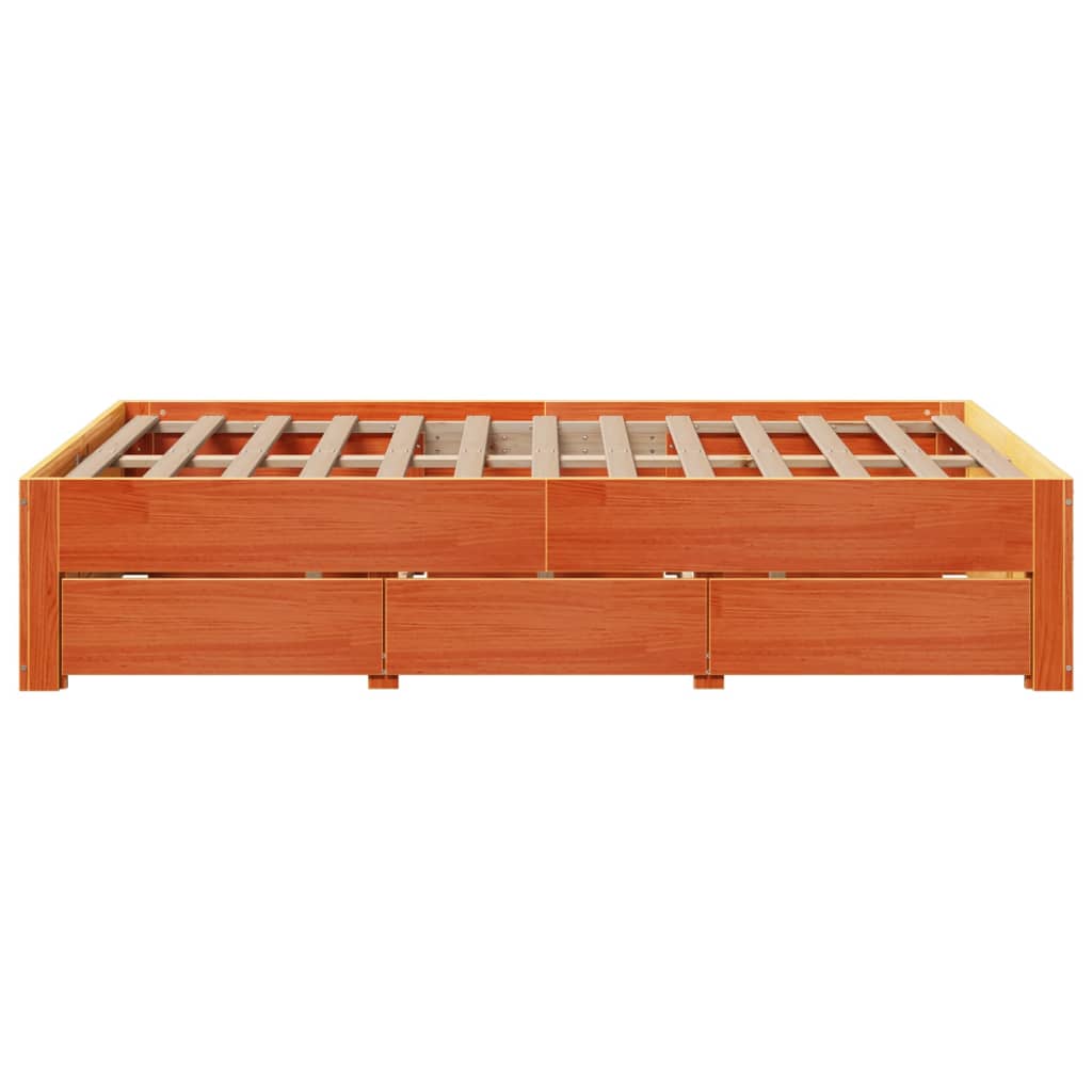 vidaXL Bed Frame without Mattress with Drawers Wax Brown 120x190 cm Small Double Solid Wood Pine 5