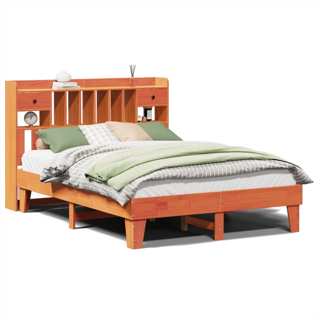vidaXL Bed Frame without Mattress Wax Brown 150x200 cm King Size Solid Wood Pine 2