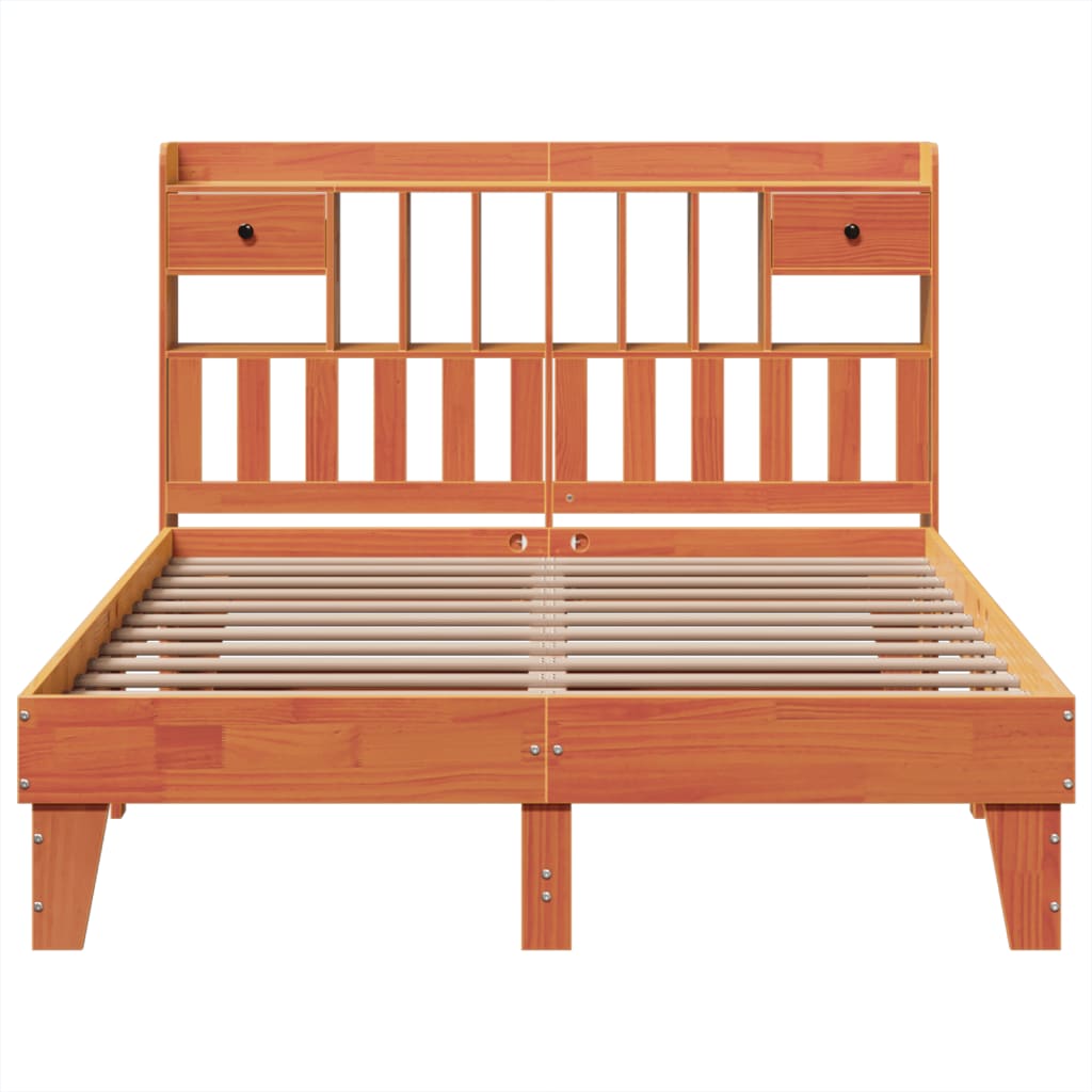 vidaXL Bed Frame without Mattress Wax Brown 150x200 cm King Size Solid Wood Pine 4