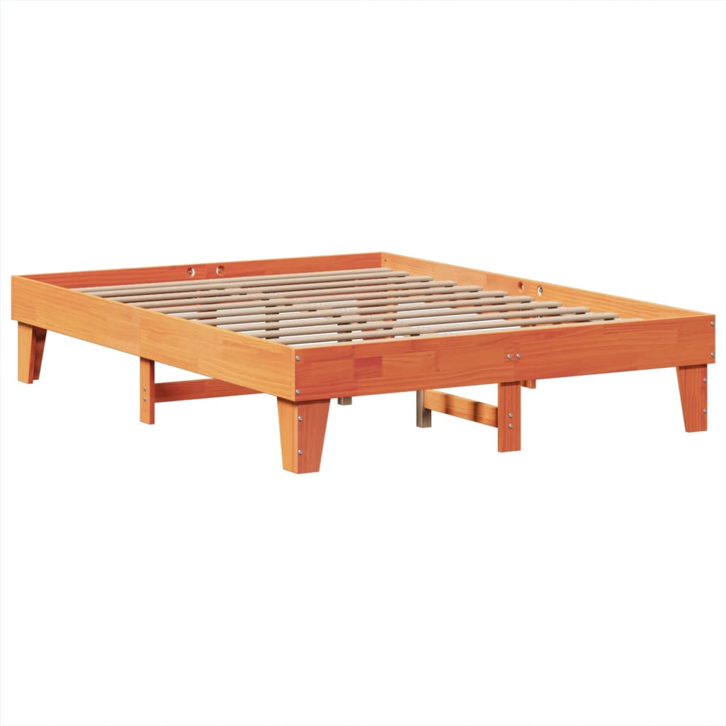 vidaXL Bed Frame without Mattress Wax Brown 150x200 cm King Size Solid Wood Pine 5
