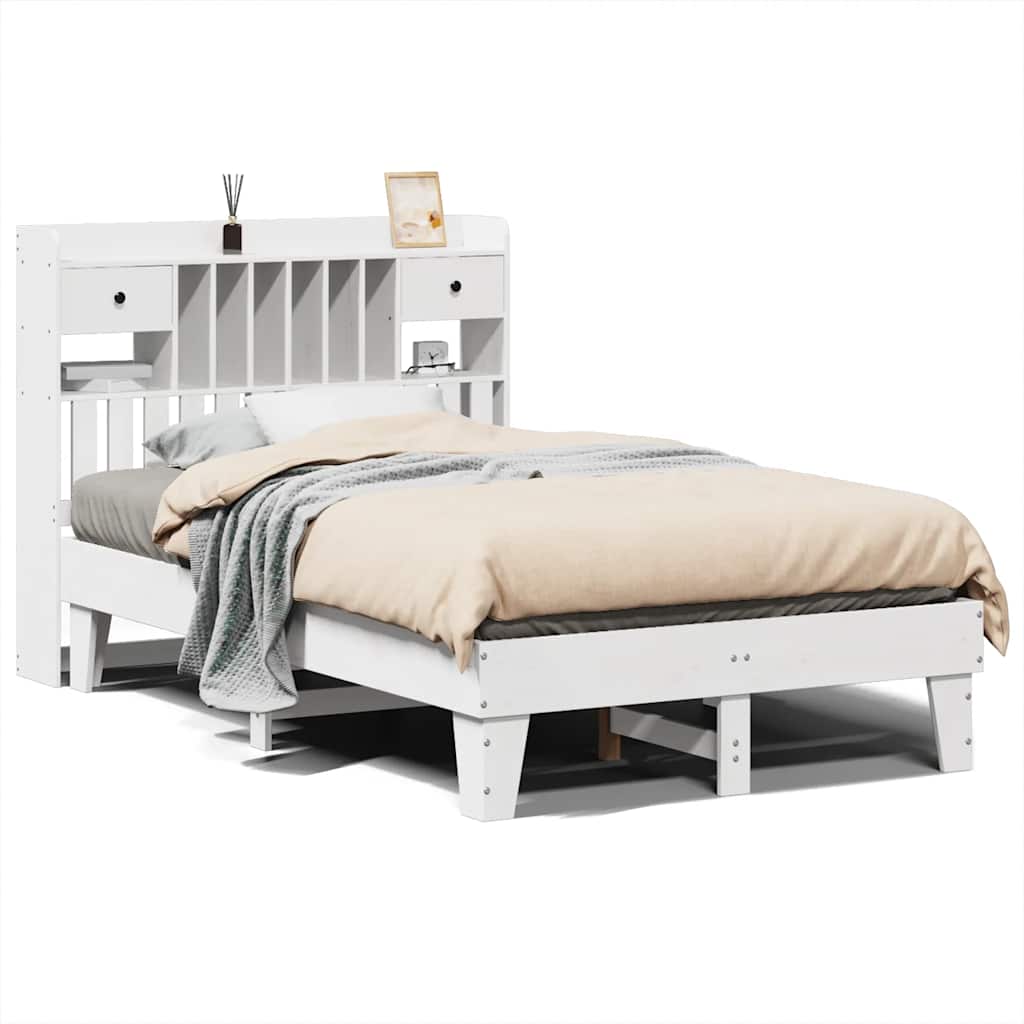 Bed Frame without Mattress Solid Wood Pine White 135 cm 190 cm