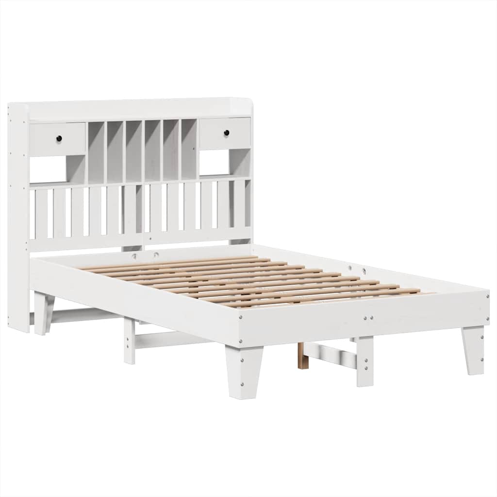 Bed Frame without Mattress Solid Wood Pine White 135 cm 190 cm