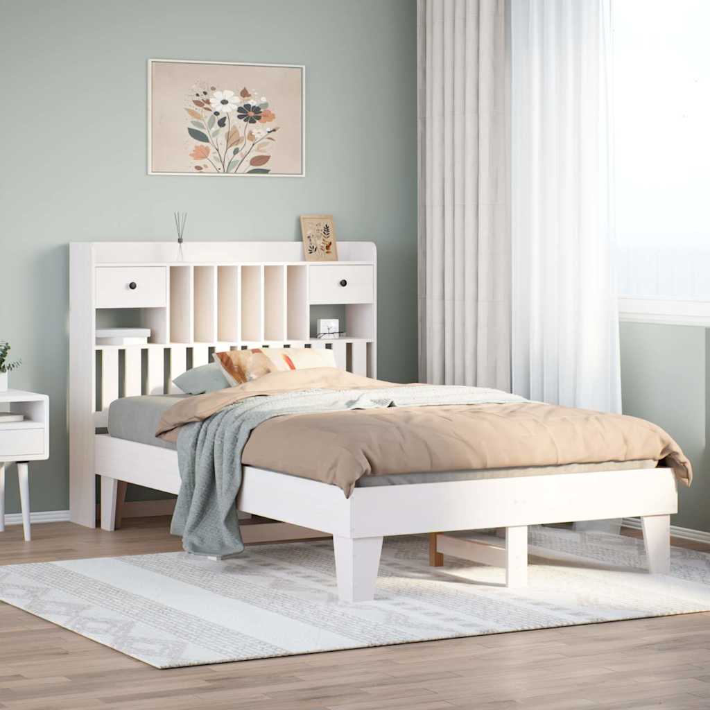 Bed Frame without Mattress Solid Wood Pine White 135 cm 190 cm