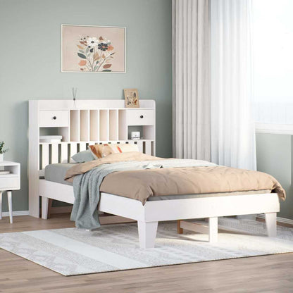 Bed Frame without Mattress Solid Wood Pine White 135 cm 190 cm