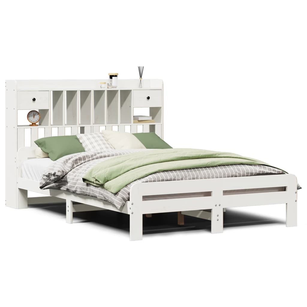 vidaXL Bookcase Bed without Mattress White 150x200 cm King Size Solid Wood Pine 2
