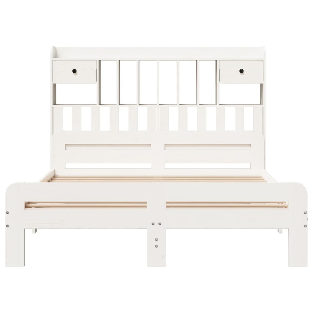 vidaXL Bookcase Bed without Mattress White 150x200 cm King Size Solid Wood Pine 4