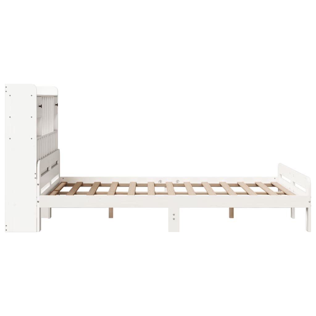 vidaXL Bookcase Bed without Mattress White 150x200 cm King Size Solid Wood Pine 5