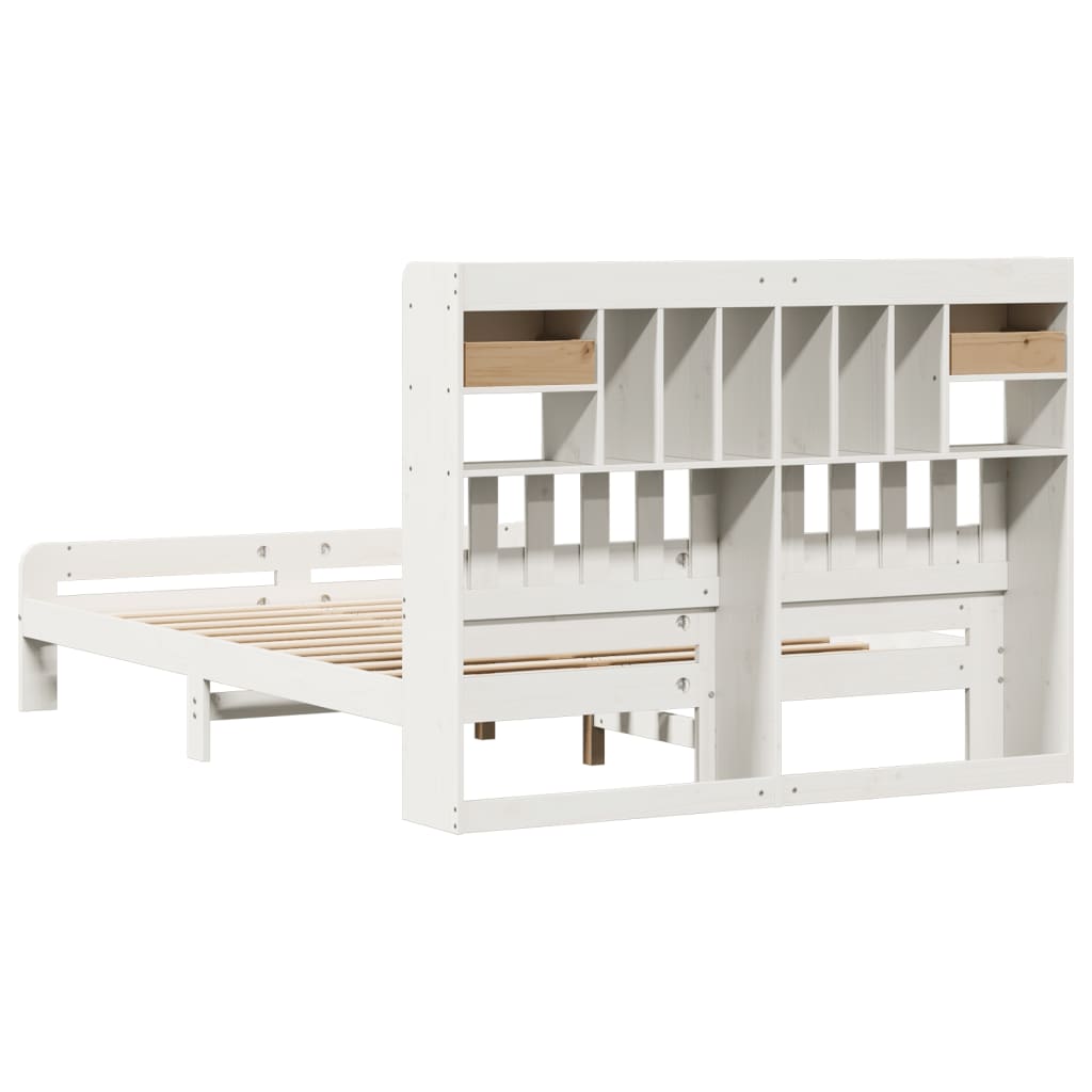vidaXL Bookcase Bed without Mattress White 150x200 cm King Size Solid Wood Pine 6