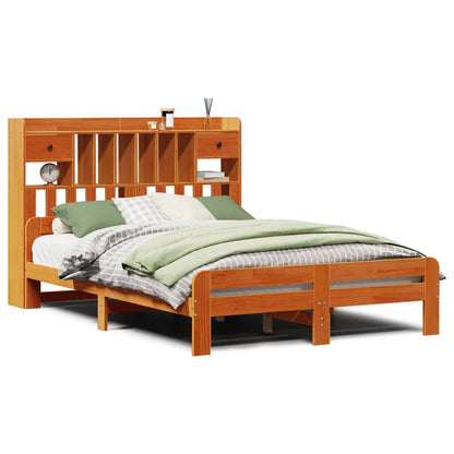 vidaXL Bookcase Bed without Mattress Wax Brown 150x200 cm King Size Solid Wood Pine 2