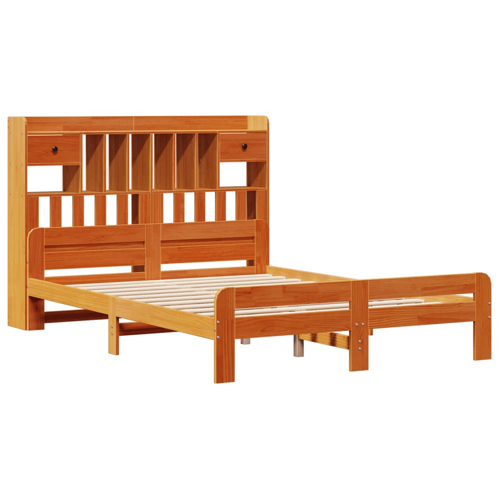 vidaXL Bookcase Bed without Mattress Wax Brown 150x200 cm King Size Solid Wood Pine 3