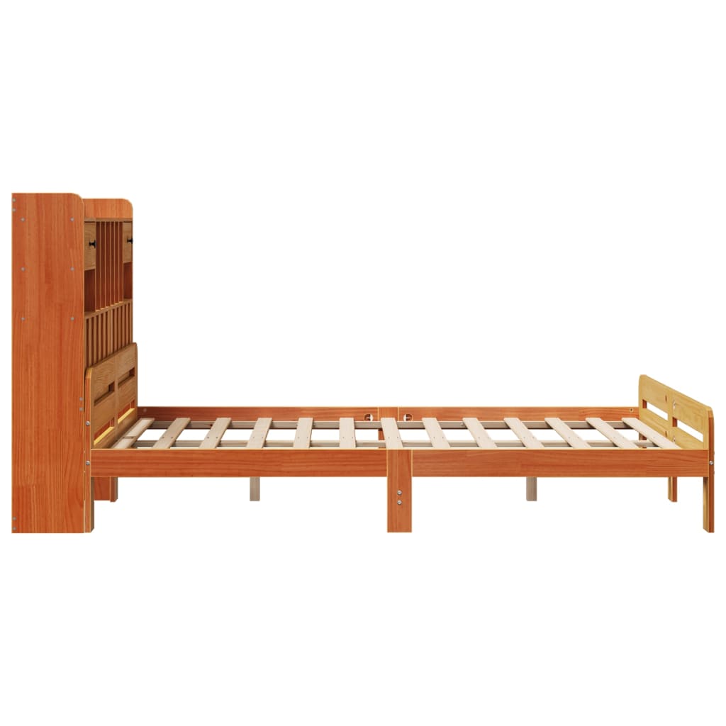 vidaXL Bookcase Bed without Mattress Wax Brown 150x200 cm King Size Solid Wood Pine 5