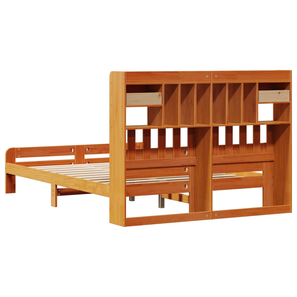 vidaXL Bookcase Bed without Mattress Wax Brown 150x200 cm King Size Solid Wood Pine 6