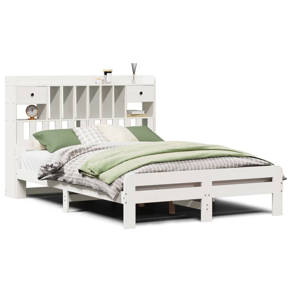 vidaXL Bookcase Bed without Mattress White 140x200 cm Solid Wood Pine 2