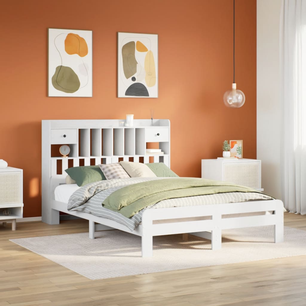 vidaXL Bookcase Bed without Mattress White 140x200 cm Solid Wood Pine 1