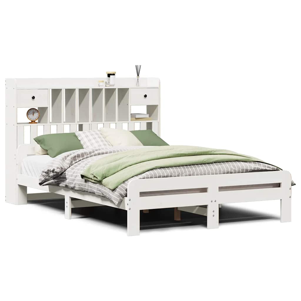vidaXL Bookcase Bed without Mattress White 140x190 cm Solid Wood Pine 2