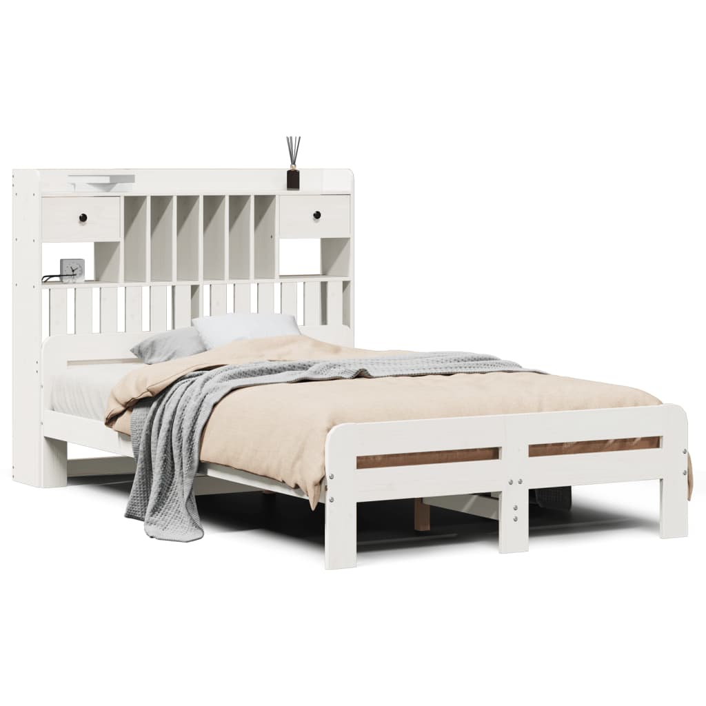 vidaXL Bookcase Bed without Mattress White 135x190 cm Double Solid Wood Pine 2