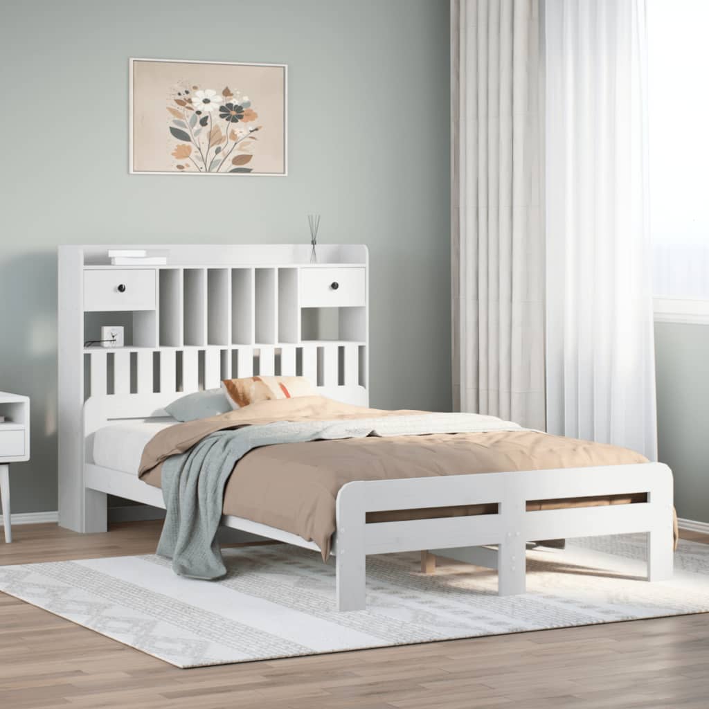 vidaXL Bookcase Bed without Mattress White 135x190 cm Double Solid Wood Pine 1