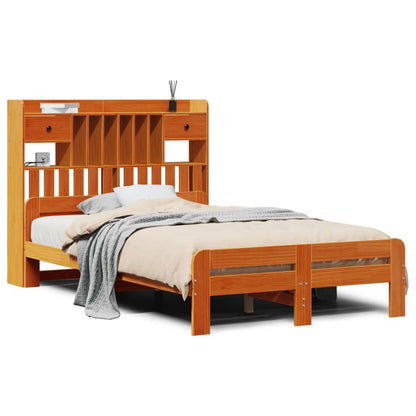 vidaXL Bookcase Bed without Mattress Wax Brown 135x190 cm Double Solid Wood Pine 2