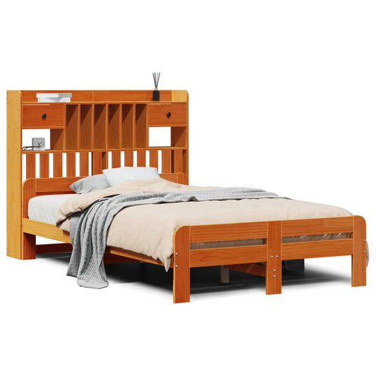 vidaXL Bookcase Bed without Mattress Wax Brown 135x190 cm Double Solid Wood Pine 2