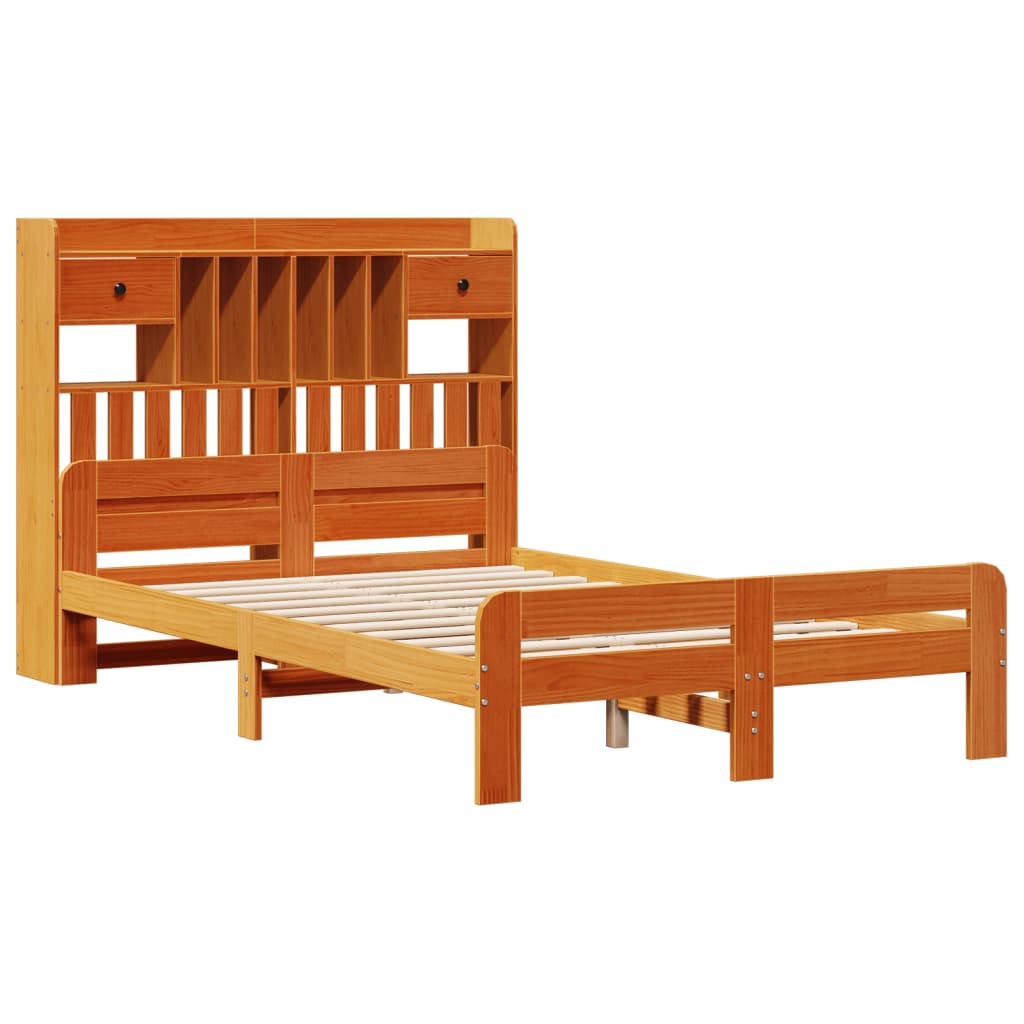 vidaXL Bookcase Bed without Mattress Wax Brown 135x190 cm Double Solid Wood Pine 3