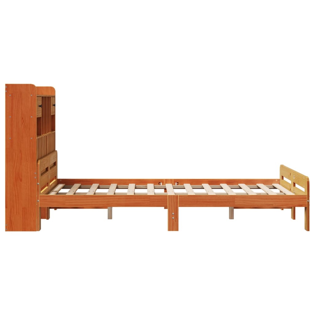 vidaXL Bookcase Bed without Mattress Wax Brown 135x190 cm Double Solid Wood Pine 5