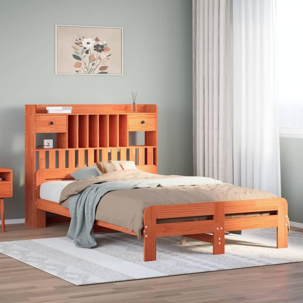 vidaXL Bookcase Bed without Mattress Wax Brown 135x190 cm Double Solid Wood Pine 1
