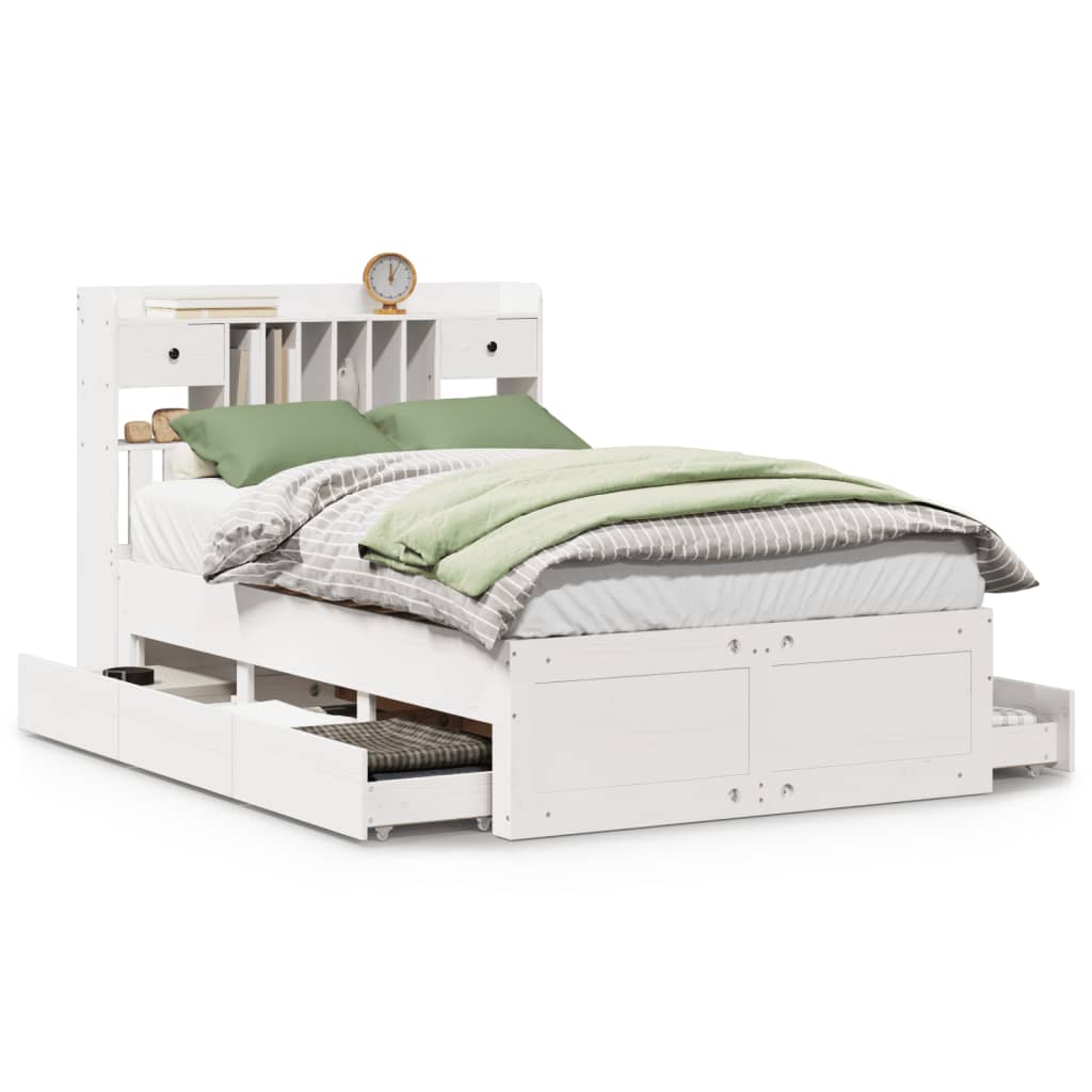 Bookcase Bed without Mattress Solid Wood Pine White 135 cm 190 cm
