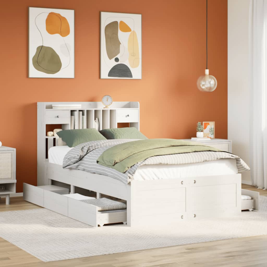Bookcase Bed without Mattress Solid Wood Pine White 135 cm 190 cm
