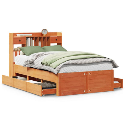 Bookcase Bed without Mattress Solid Wood Pine Wax brown 135 cm 190 cm