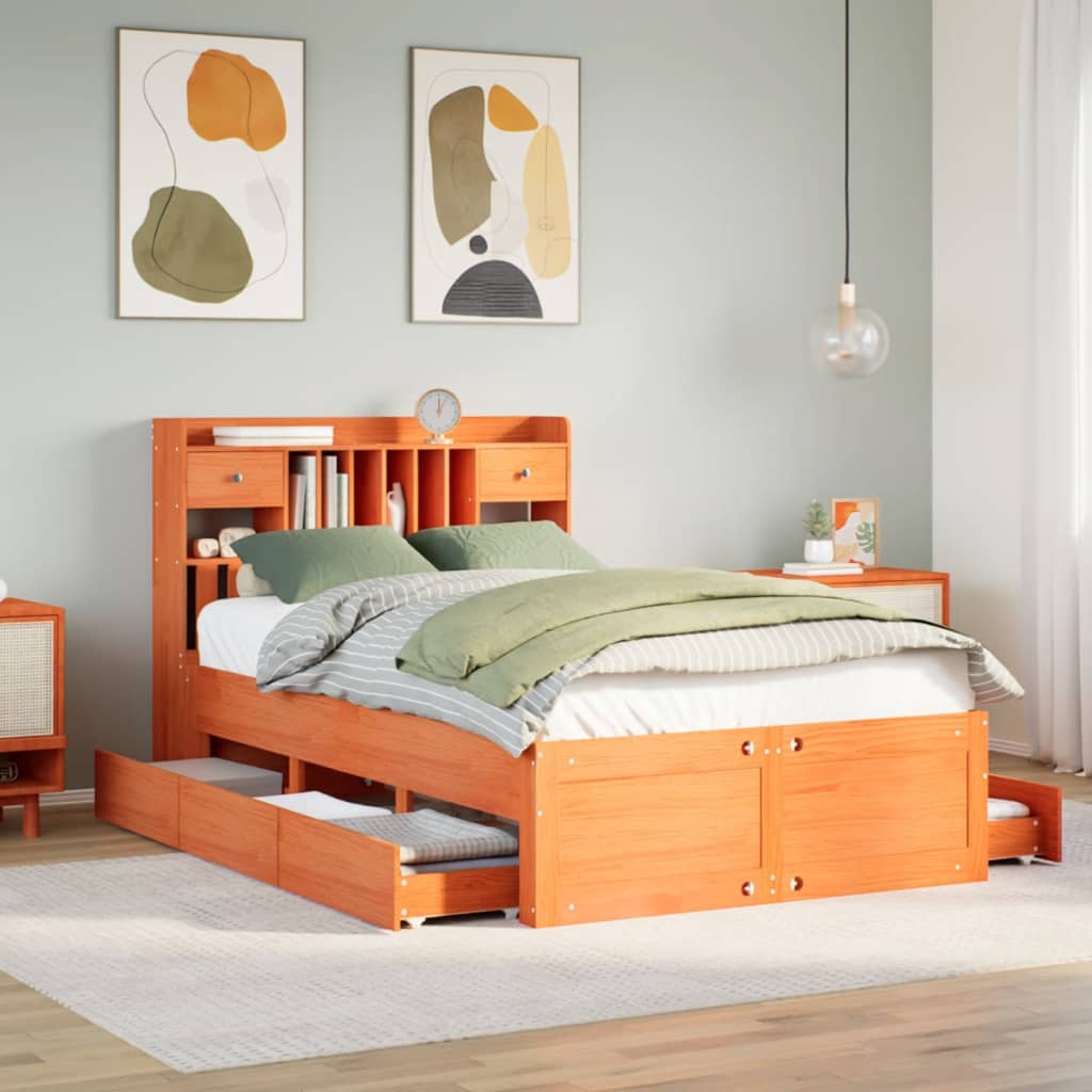 vidaXL Bookcase Bed without Mattress Wax Brown 135x190 cm 1