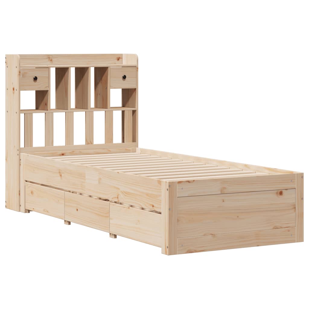 Bookcase Bed without Mattress Solid Wood Pine Natural 75 cm 190 cm