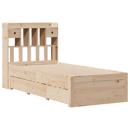Bookcase Bed without Mattress Solid Wood Pine Natural 75 cm 190 cm
