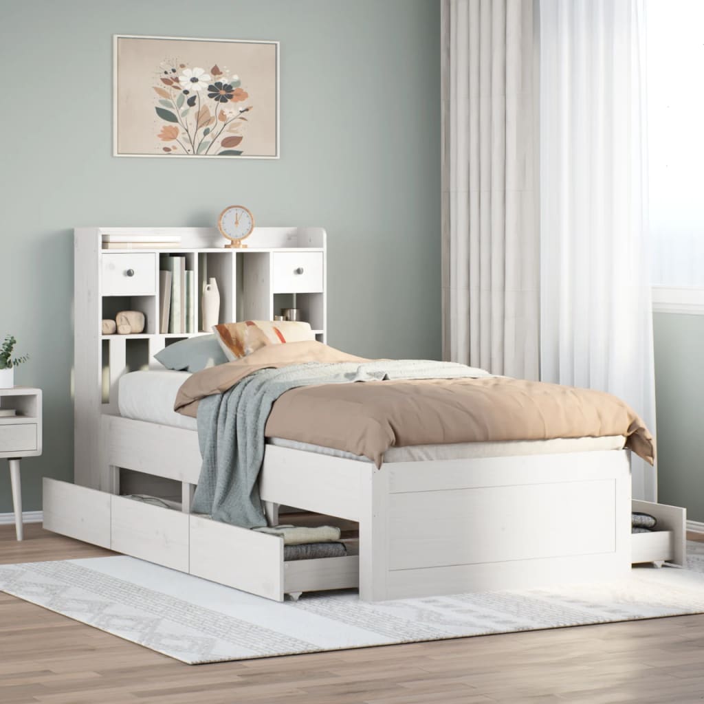 vidaXL Bookcase Bed without Mattress White 75x190 cm Solid Wood Pine 1