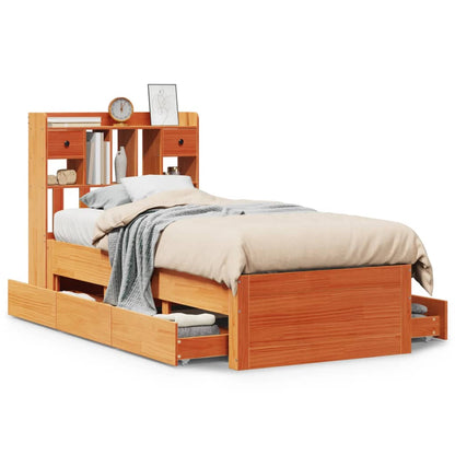 Bookcase Bed without Mattress Solid Wood Pine Wax brown 75 cm 190 cm