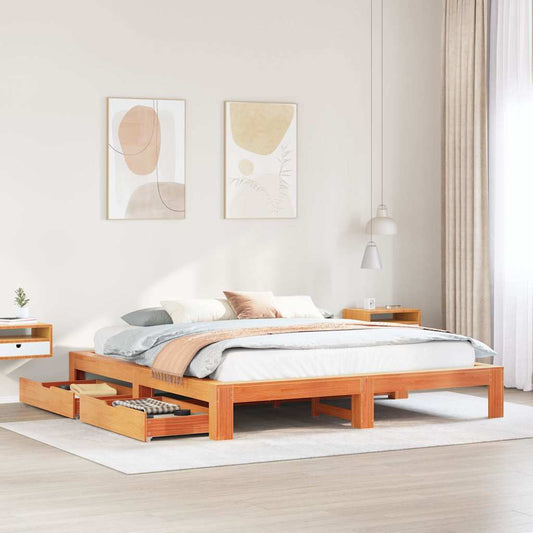 vidaXL Bed Frame without Mattress Wax Brown 200x200 cm Solid Wood Pine 1