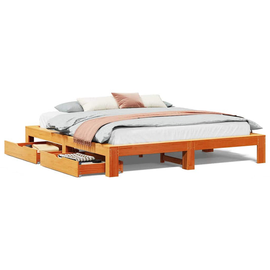 vidaXL Bed Frame without Mattress Wax Brown 180x200 cm Solid Wood Pine 2